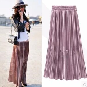 Pleated Metallic Maxi Skirt - Lavender Pink